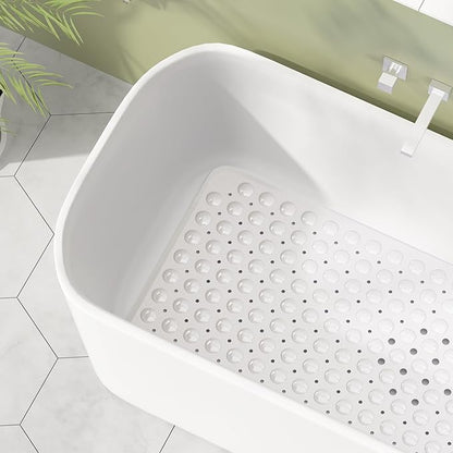 AmazerBath Shower Mat Non Slip 40 x 16 Inches, Shower Stall Mats with Suction Cups and Drain Holes, Non Slip Bath Mat for Tub for Elderly & Kids, White