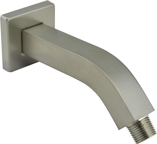 Aquaiaw Square Shower Arm and Anti-Scratch O-Ring Flange, 6 inch, Solid Brass, Both Soldered 1/2 NPT Tapered Threads, Shower Head Arm, Wall Mount Shower Extension Arm (PVD Brushed Nickel)