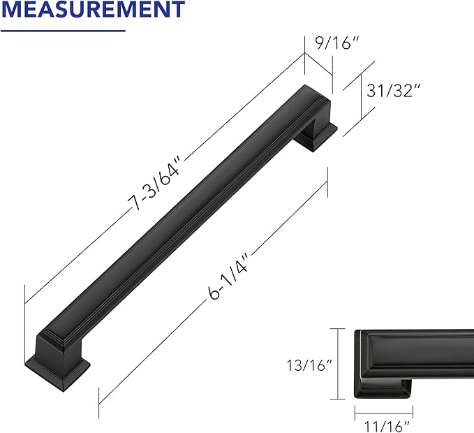 Ravinte Hardware 30 Pack Matte Black Cabinet Pulls, 6-1/4 Inch (160mm) Hole Center Zinc Alloy Drawer Handles for Kitchen Cabinets, Cupboards, Dressers, Square Solid Metal Hardware