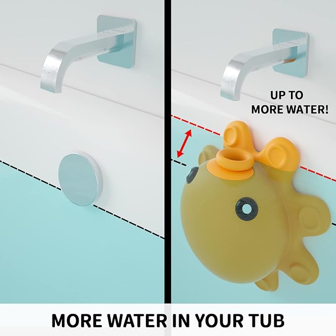 Bathtub Overflow Drain Cover - Tub Soak Bath Cover, Adds Inches of Water for Deeper Bath (Silicone, Yellow)