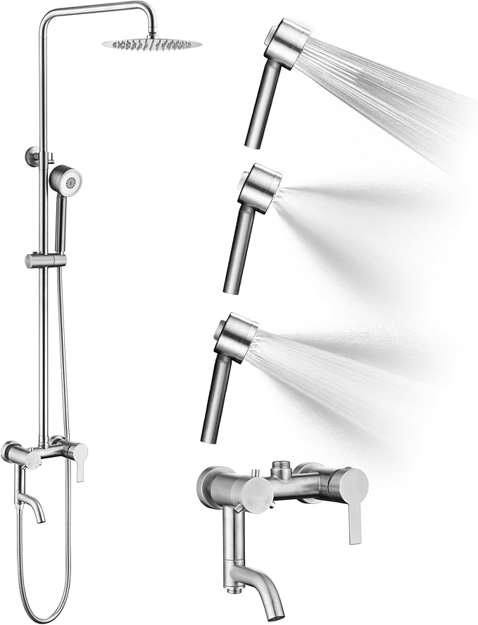 Shower Faucet - Shower Faucets Sets Complete, Shower System - Outdoor Shower Kit/Outdoor Shower Fixtures W/ SS304 Shower Head with 3 modes Handheld, Brushed Nickel