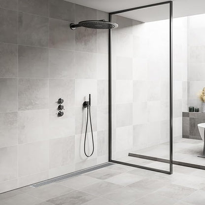 32 Inch Rectangular Shower Floor Drain, Brushed Nickel High Flow Shower Drain Kit with Flange with Hair Filter, Removable Grate Cover, 304 Stainless Steel, Abs Fixing Tray (Brushed)