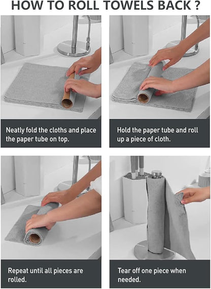 Fantasticlean Microfiber Cleaning Cloth Roll -60 Pack, Tear Away Microfiber Towels, 12" x 12", Reusable, Washable, Scratch Free, Ultra Absorbent for Car, Home Supplies (Grey & DimGrey)