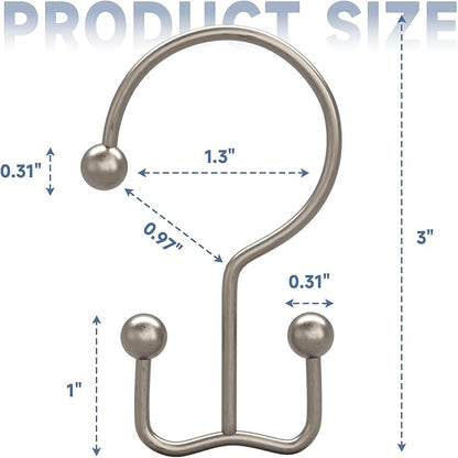 Titanker Shower Curtain Hooks Matte Nickel, Minimalist Simple Double Glide Shower Curtain Rings, Rust Proof Metal Shower Hooks Rings for Bathroom Shower Rods Curtains, Set of 12 Hooks