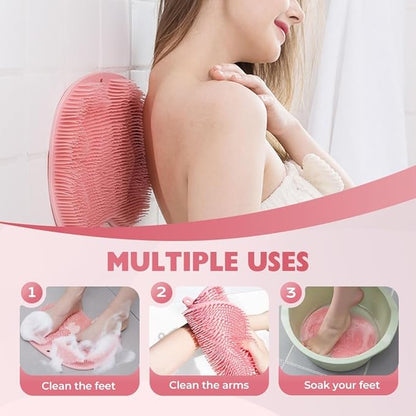 2026 New Silicone Shower Foot Scrubber Mat, Foot Back Cleaning Pad Back Washer Exfoliating Bath Wash Pad, Shower Foot Scrubber Mat with Non-Slip Suction Cups (Gray)