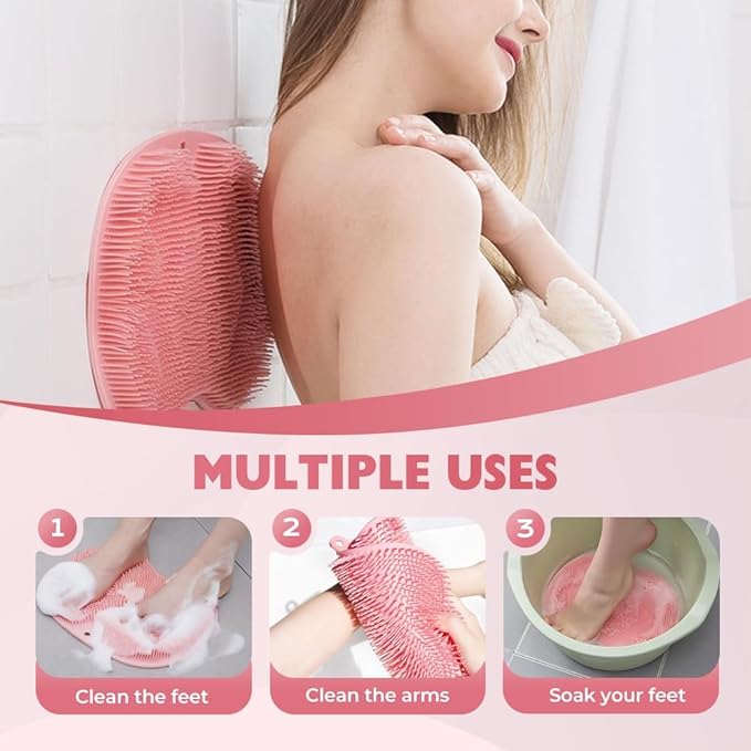 2026 New Silicone Shower Foot Scrubber Mat, Foot Back Cleaning Pad Back Washer Exfoliating Bath Wash Pad, Shower Foot Scrubber Mat with Non-Slip Suction Cups (Yellow)