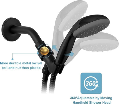 OFFO Shower Head Holder with Solid Metal Ball for Handheld Shower Head, Adjustable Shower Arm Mount for Connecting Shower Arm and Shower Hose, 1/2 in IPS Female Inlet and Male Outlet, Matte Black