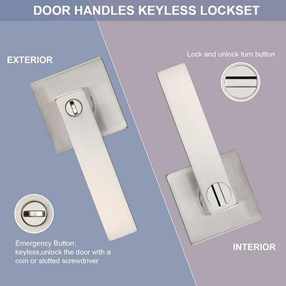 Door Lever, Heavy Duty Interior Door Handles for Bathroom & Bedroom Privacy Door Lock Handle Keyless Door Knobs in Satin Nickel for Right & Left Sided Doors, 2 Pack
