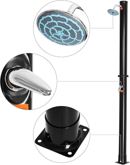 Giantex 7.2Ft 2-Section Solar Heated Shower with Shower Head Outdoor Backyard Poolside Beach Pool Spa for Easy Installation, Black (5.5 Gallon)