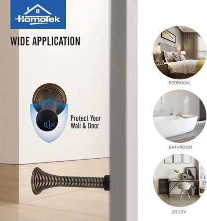 HOMOTEK 40 Pack Spring Door Stopper with Rubber Bumper 3-1/8" Flexible Spring Heavy Duty Wall Door Stop Low Mounted Door Bumper for Home (Antique Brass)