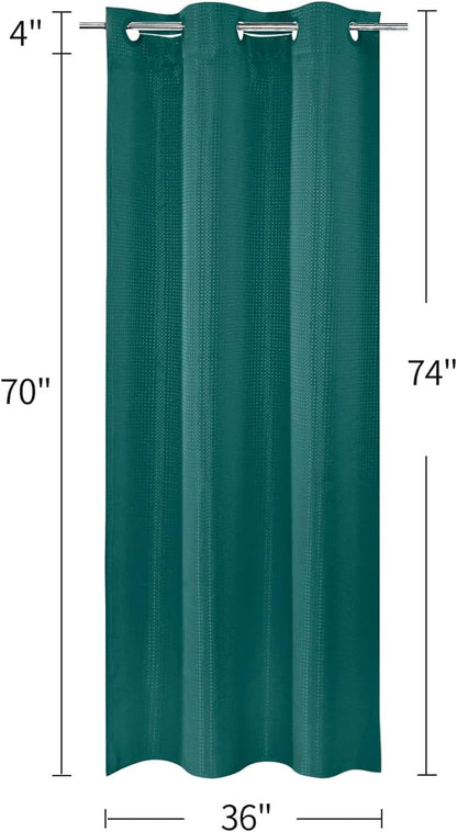 MitoVilla Dark Green Waffle Small Stall Shower Curtain Liner Set 36 x 74, No Hooks Required Half Size Narrow Fabric Cloth Shower Curtain Set with Snap-in Liner for Modern Bathroom Decor, Seaweed Green