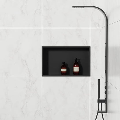 Stainless Steel Shower Niche 20" X 12" Matte Black No Tile Needed Niche Shower Recessed Wall Horizontal Niches for Bathroom Storage Over Mount Installation