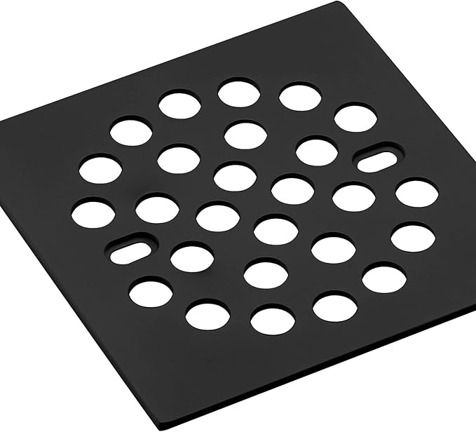 RRAJJ Square Improve 4-1/4 Inch(108mm*108mm) Screw-in Shower Floor Drain Grate Strainer (Black)