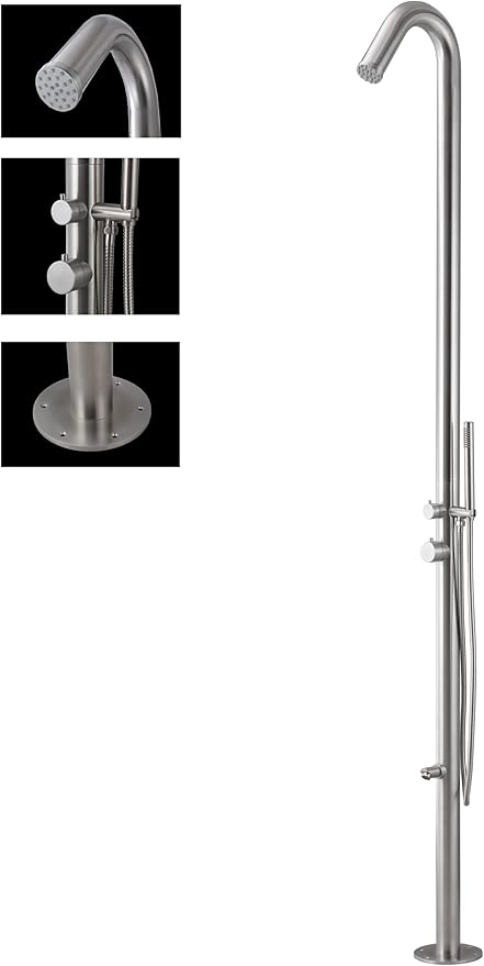 Wayime 91" Separable&Composable Free-Standing Brushed Stainless Steel 304 Spary Outdoor Shower with DOE Certificate