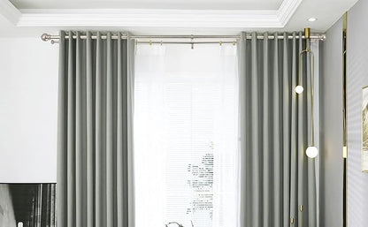 Double Curtain Rod 28 to 48 inch, Adjustable 1 inch Double Drapery Rod Rods for Windows and Doors with Ball Round Finials and Premium Aluminum Brackets Set (28-48",Brushed Nickel)