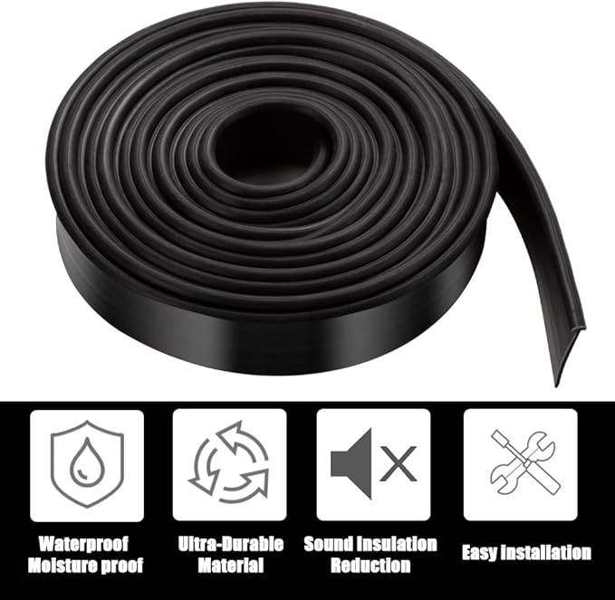 Shower Bottom Waterproof Door Rubber Sweep Trim Black Seal for Home Bathroom, 108 x 13/16 x 5/32 Inch Tee Insert Shape