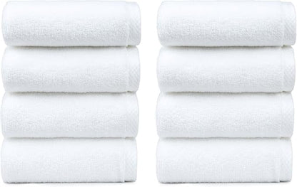 Amazon Basics 100% Cotton Soft, Quick-Dry Absorbent Hand Towels, 8-Pack, White, 28" x 16"