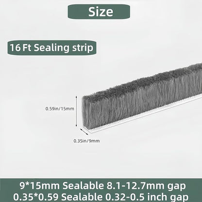 Window Weather Stripping Door Seal, 16.5FT Self-Adhesive Soundproofing Weather Strip for Exterior Door Frame Window Winter Insulation Noise Cancelling Window Inserts, 0.35in x 0.59in, Gray