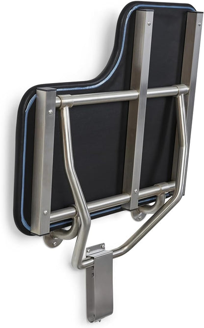 28" x 22.5" Black Padded Cushion Wall Mount Folding Left-Handed Transfer Bench Shower Seat, ADA Compliant