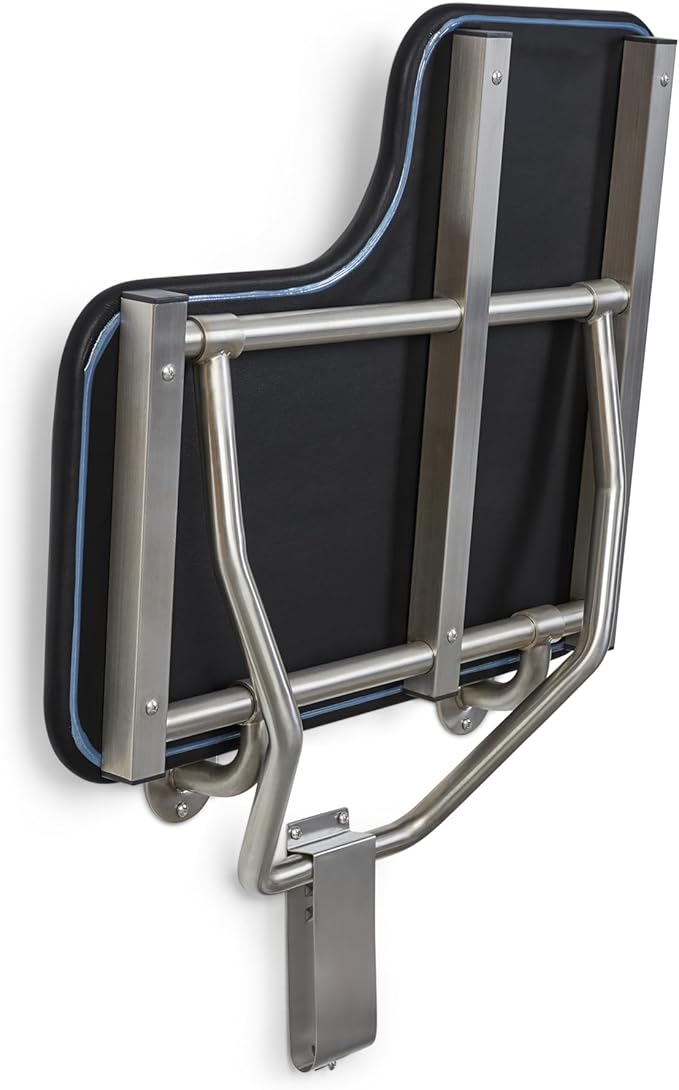 26" x 22.5" Black Padded Cushion Wall Mount Folding Left-Handed Transfer Bench Shower Seat, ADA Compliant