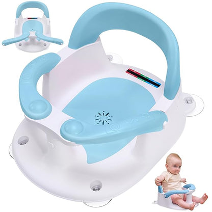 Baby Bath Seat for Babies 6 Months & Up Sitting Up,Infant Bath Seat with Temperature Alert+Open Backrest+on/Off Armrest,Toddler Bath seat Baby Bath Chair for Bathtub,Tub,Sink Aqua