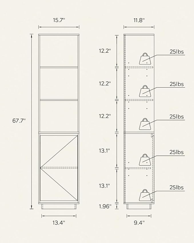 67" Tall Bathroom Cabinets Set of 2 with Adjustable Shelves Modern Narrow Storage Cabinet Slim Freestanding Tower Organizer for Small Spaces, Kitchen, Living Room, Natural Oak