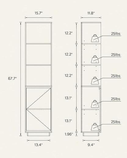 67" Tall Bathroom Cabinets Set of 2 with Adjustable Shelves Modern Narrow Storage Cabinet Slim Freestanding Tower Organizer for Small Spaces, Kitchen, Living Room, Natural Oak