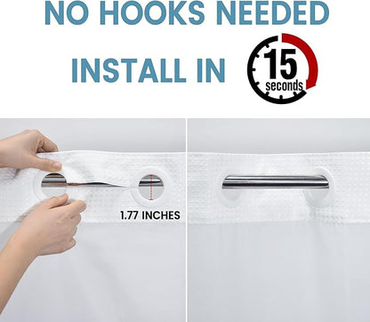 Stall No Hook Shower Curtain with Snap in Liner,230GSM Waffle Weave Shower Curtains for Bathroom,60W x 74H,White