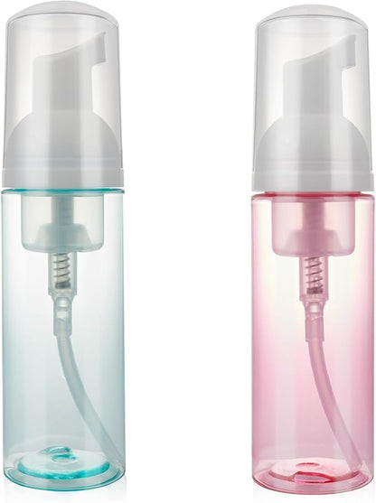 2oz Foam Pump Bottle - Travel Size Leak-Proof Mousse Containers, Plastic Clear Refillable Foaming Soap Dispenser for Hand Wash, Shampoo, Lash Cleanser | Portable & Rich Foam (2-Pack)
