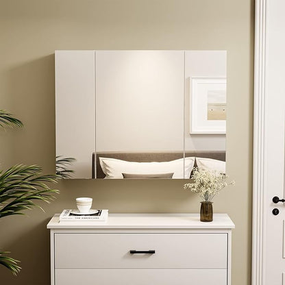 Medicine Cabinets Bathroom Mirror Cabinet with 3 Door 31.5x23.6 Inch Bathroom Wall Cabinet with Mirror Wall Mirror Storage Shelf with 3-Adjustable Shelves Storage Organizer Kitchen Cupboard,White