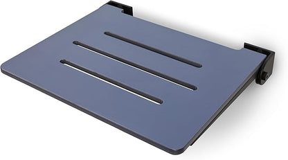 18 inch Silhouette Slimline Folding Wall Mount Shower Bench Seat, Navy Seat with Matte Black Frame