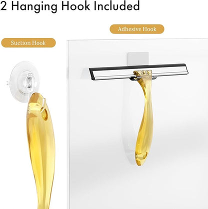 AmazerBath Shower Squeegee for Glass Doors, All-Purpose Squeegee with Suction Hook & Adhesive Hook, Clear Squeegee for Shower Glass, Windows, Mirrors, Tiles and Car Windows - 10 Inches, Clear Gold