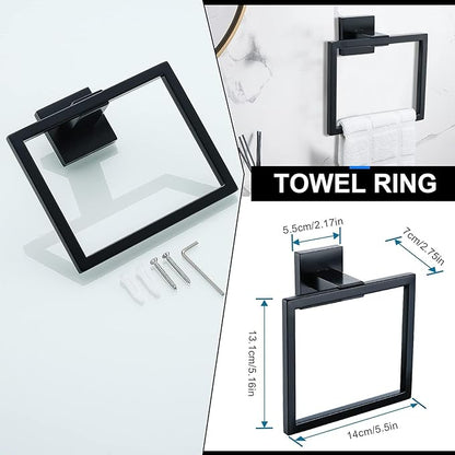 YACVCL 5 Pieces Black Bathroom Accessorie Set 23.6 Inch Towel Bar Set,SUS304Stainless Steel Bathroom Hardware Set,Wall Mounted Towel Holder Set for Bathroom