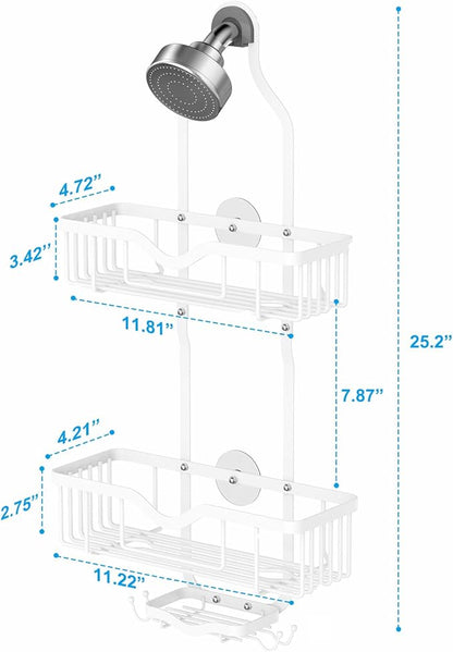 Kadolina Shower Caddy Hanging, Bathroom Shower Rack, Bathroom Organizer with Soap Dish, Over The Showerhead Caddy with Hooks for Razor/Sponge, Soft White (Assembly Required)