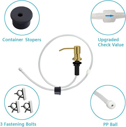 Soap Dispenser for Kitchen Sink, Kichen Sink SoapDispenser, 47" Extension Tube kit, Under Sink SoapDispenser Pump, No Need More Refills, Good Suction Power, Golden