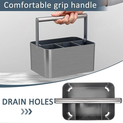 Portable Shower Caddy Basket Bin with Handle and Adjustable dividers for College Dorm, Large Plastic Bathroom Storage Organizer Tote,Gray