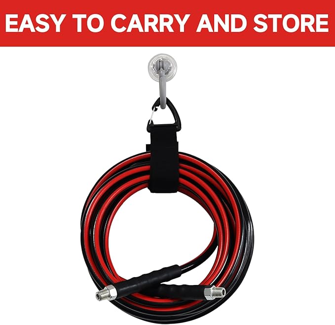 Sewer Jetter Kit for Pressure Washer 200FT, Drain Cleaner Hose 1/4 Inch NPT, NPT Corner Swivel and Push Button Nose Sewer Jet Nozzle Wrenches Gloves Waterproof Tape Pearl Brooch,5800PSI