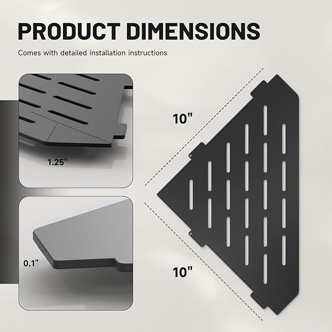 Corner Shower Shelves 10" 2 Pcs, 304 Stainless Steel Shower Corner Shelf Wall Mount Triangle Shower Caddy for Bathroom, Kitchen Organization, Matte Black