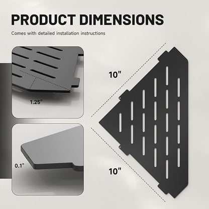 Corner Shower Shelves 10" 2 Pcs, 304 Stainless Steel Shower Corner Shelf Wall Mount Triangle Shower Caddy for Bathroom, Kitchen Organization, Matte Black