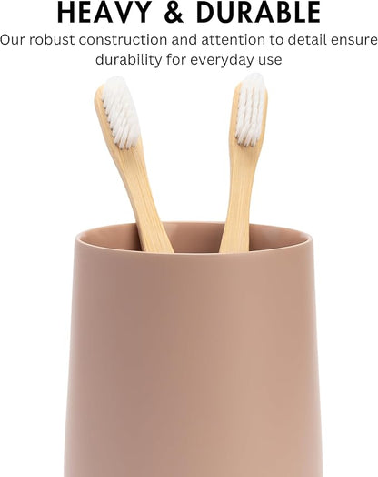 Matte Dusty Pink/Mauve Toothbrush and Toothpaste Holder and Cup for Bathroom Vanity and Countertop, Round Organizer for Electric Toothbrushes, Floss, Razors, Cotton, and Mouthwash