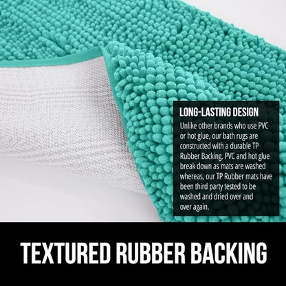 GORILLA GRIP Bathroom Rug Sets, Soft Chenille 2 Piece Area Rugs Set, Toilet Base Mat and 30x20 Carpet, Absorbent Microfiber Washable Mats Dry Quickly, Home Décor and Bath Room Accessories, Turquoise