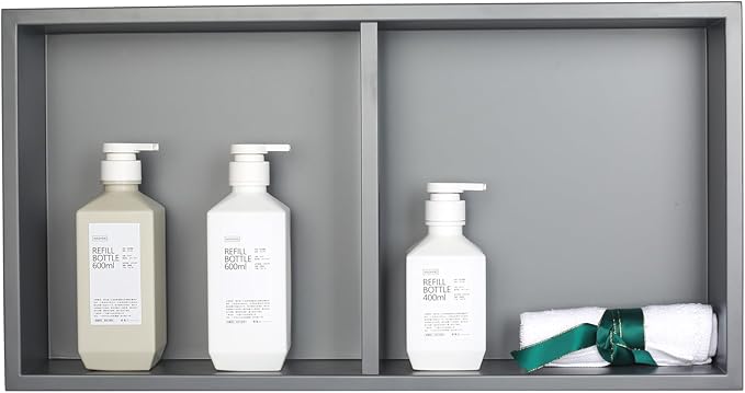 No Tile Ready Gunmetal Shower Niche,Stainless Steel Shower Wall Niche Inserts(Gery, 24 * 12 in)