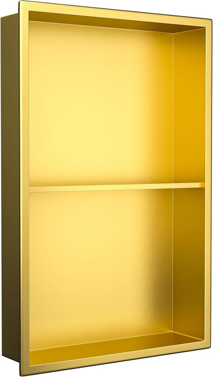 Stainless Steel Shower Niche 14"×24" Gold with 2-Tiers Shelf No Tiled Needed Niche Shower for Wall Recessed Shower Box for Bathroom Shower Storage