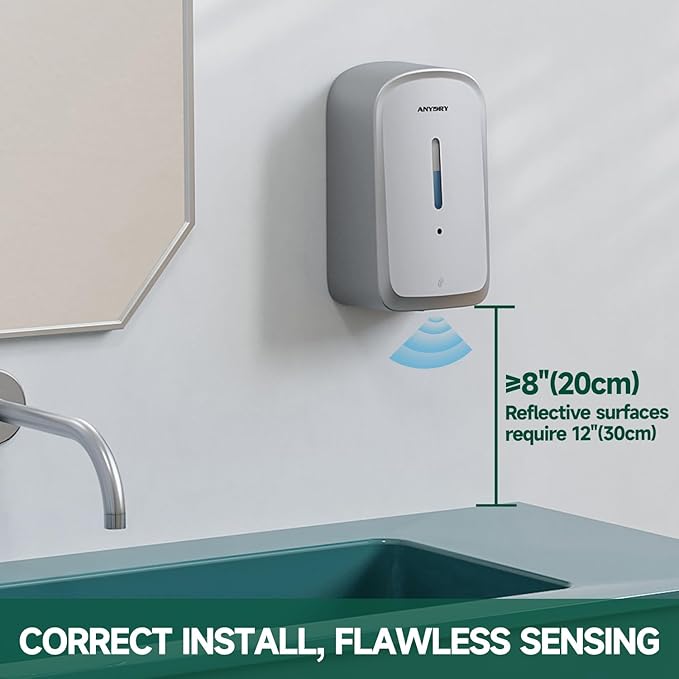 Commercial Automatic Soap Dispenser Large 34oz/1000ml Capacity Wall-Mounted Touchless Liquid Dispenser for High-Traffic Restrooms, Offices, Hospitals Model AD1220S Silver