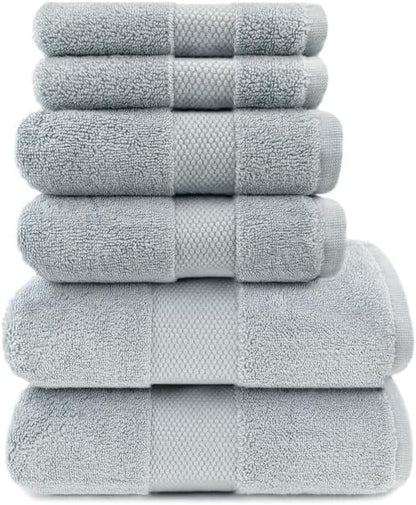 Maisonette Elegance 100% Organic Cotton Turkish Bathroom Towels Set, Ideal Quick Dry Luxury Washcloths, Hand & Large Bath Towels for Shower, (6 Pack), Green (Eucalyptus)