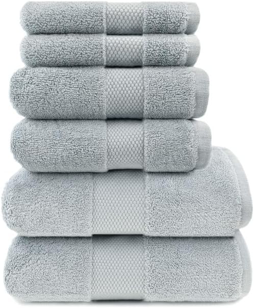 Maisonette Elegance 100% Organic Cotton Turkish Bathroom Towels Set, Ideal Quick Dry Luxury Washcloths, Hand & Large Bath Towels for Shower, (6 Pack), Green (Eucalyptus)
