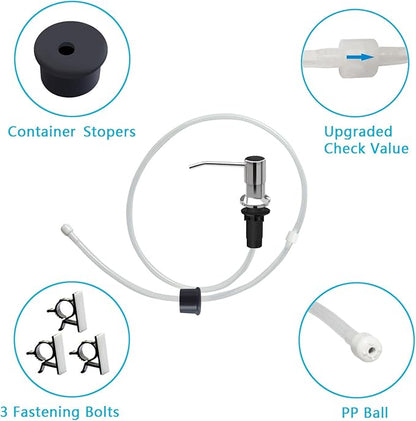 Soap Dispenser for Kitchen Sink, Kichen Sink SoapDispenser, 47" Extension Tube kit, Under Sink SoapDispenser Pump, No Need More Refills, Good Suction Power, Chrome