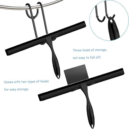 Shower Squeegee for Glass Doors, 12 Inches Bathroom Squeegee with Spare Silicone Blade, Shower Door Hook and Adhesive Hook, Stainless Steel Bathroom Squeegee for Mirror Window (12in-Black-1 Pack)