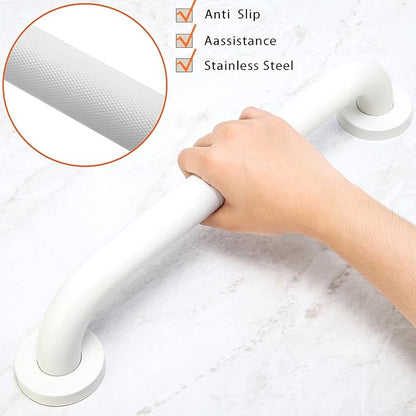 Shower Grab Bar, 2 Pack 24 Inch White Bathroom Grab Bar, 1.25" Diameter 304 Stainless Steel Anti-Slip Grab Bars for Bathtubs and Showers, Handicap Shower Grab Bar for Seniors Elderly
