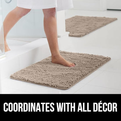 GORILLA GRIP Bath Rug Mat 48x24, Thick Absorbent Chenille, Quick Dry Microfiber Mats, Rubber Backing Washable Shower Floor Rugs, Bathmat Runner, US Designed Bathroom Home Decor Accessories Gray Beige